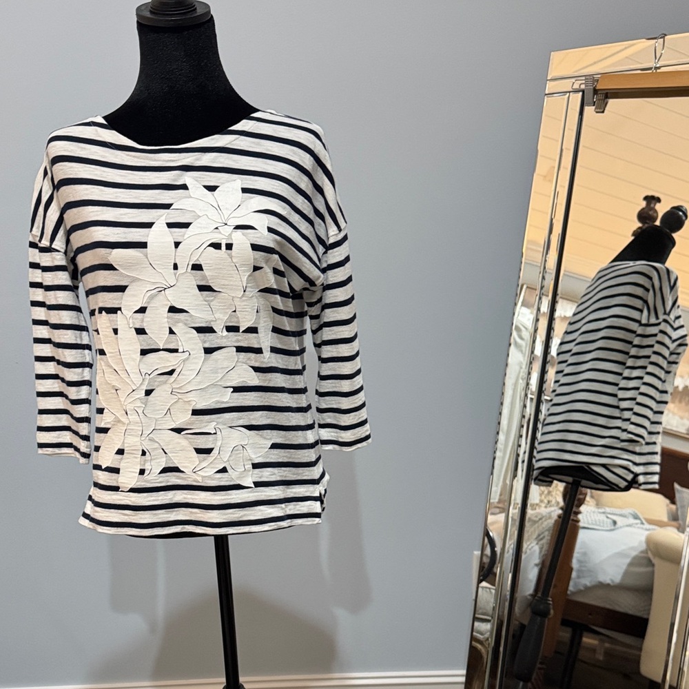 J.Crew Navy and White Striped Top